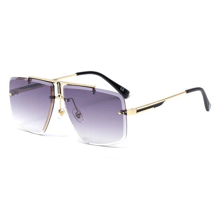 Sunglasses Men's Gold Frame Rimless Square Gradient Black Lens Street Wear Trend