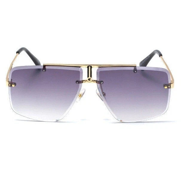 Sunglasses Men's Gold Frame Rimless Square Gradient Black Lens Street Wear Trend