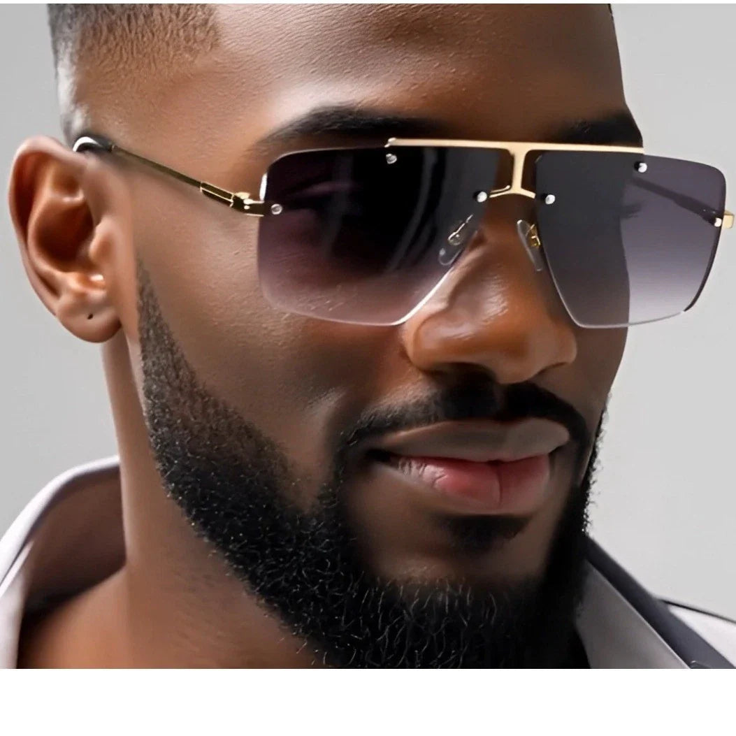 Sunglasses Men's Gold Frame Rimless Square Gradient Black Lens Street Wear Trend
